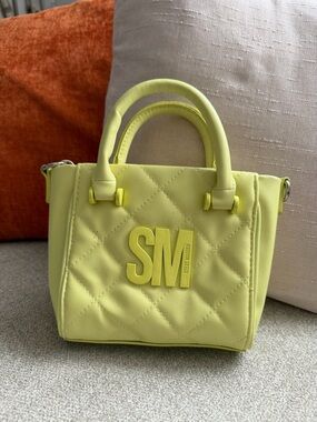 Steve Madden Neon Yellow Quilted Mini Tote Bag with Detachable Pouch
